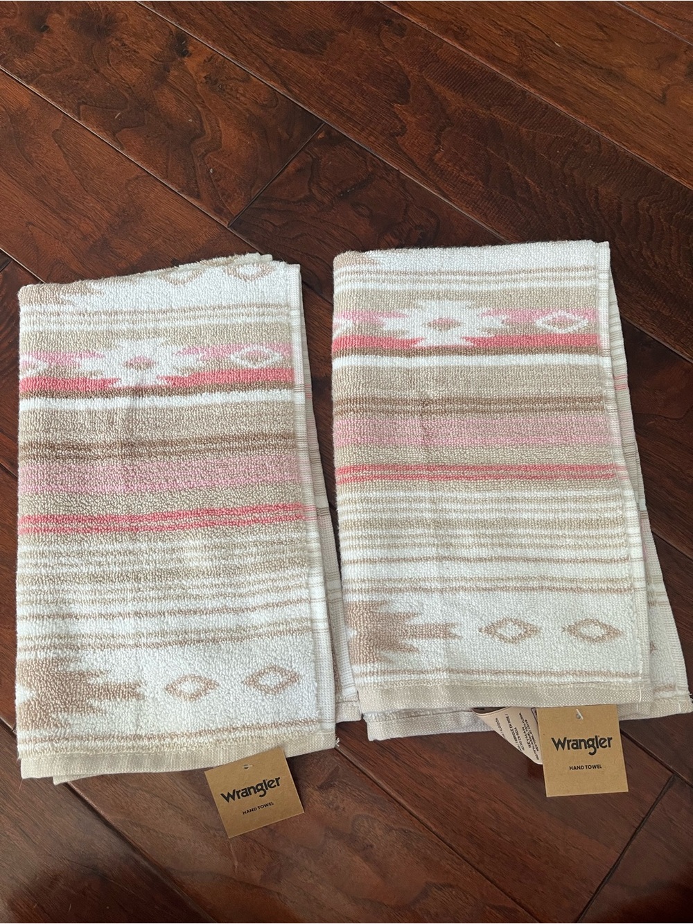 Wrangler Cream and Pink Striped Cotton Hand Towels - Set